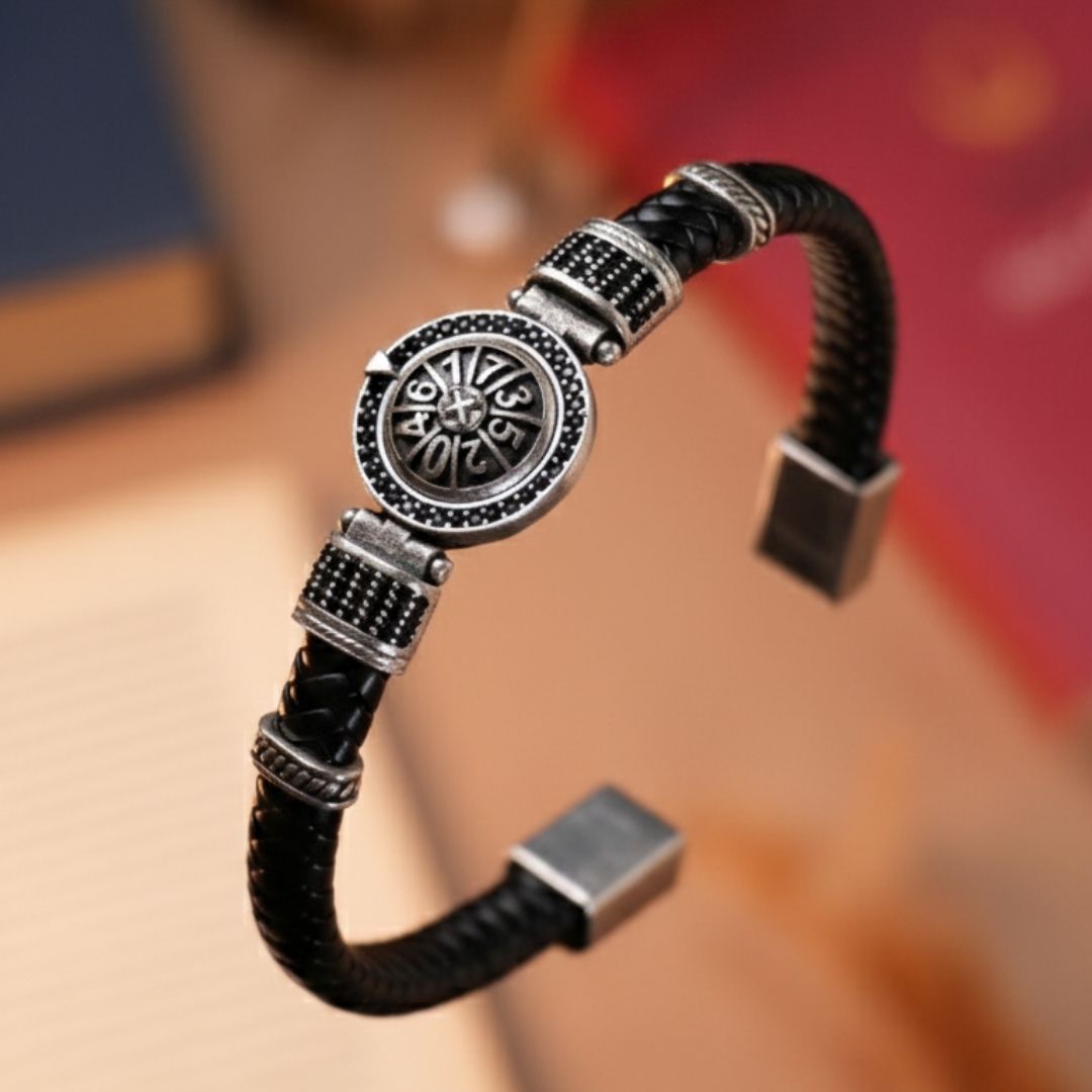 Rulet Tasarım Siyah Hakiki Deri Bileklik - Siyah | Gümüş