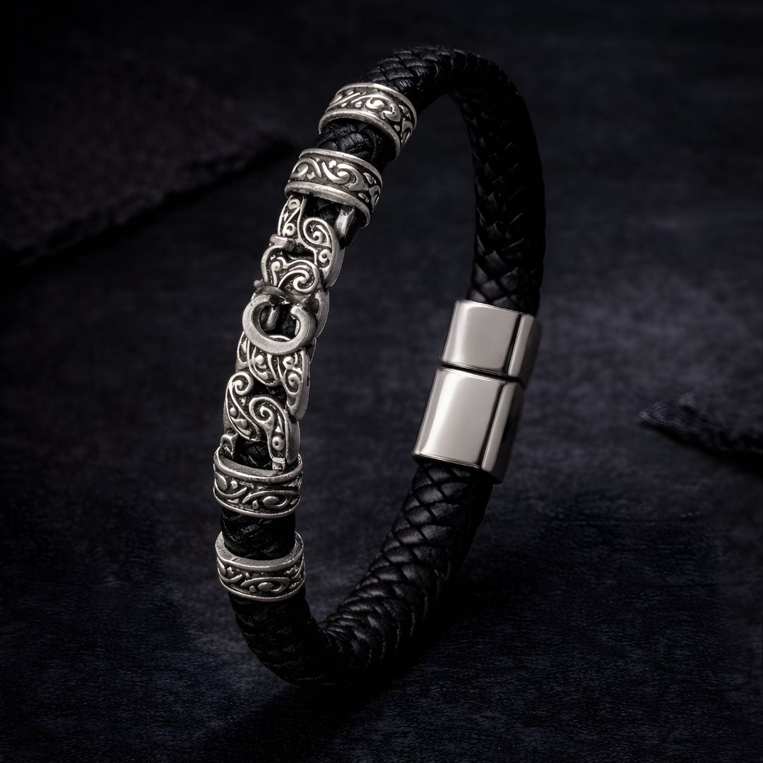 Kişiselleştirilebilir Hakiki Deri Erkek Bileklik - Siyah | Sarmal