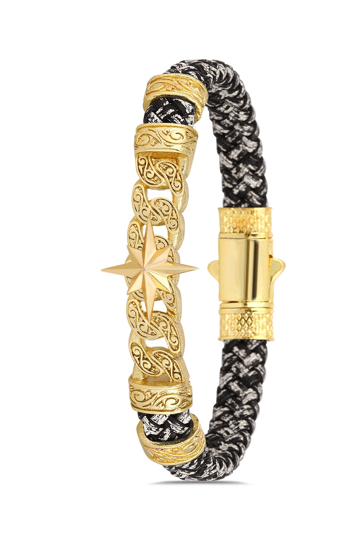 Compass Model Zirkon Taşlı Bileklik - Siyah - Beyaz | Altın