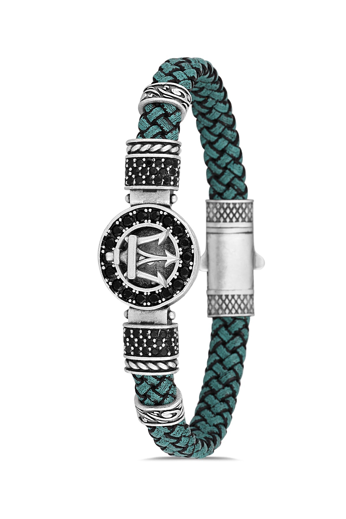Poseidon Model Zirkon Taşlı Bileklik - Su Yeşili | Gümüş