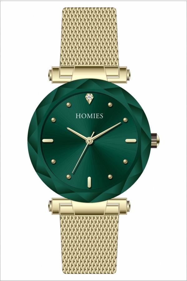 HM17404S01 Çelik Kordonlu Kadın Kol Saati ALTIN - YEŞİL
