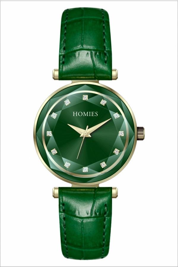 HM23785S01 Deri Kordonlu Kadın Kol Saati YEŞİL