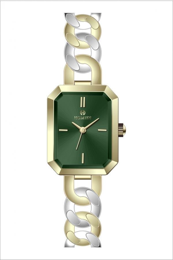 HM25194S01 Çelik Kordonlu Kadın Kol Saati ALTIN - GÜMÜŞ - YEŞİL