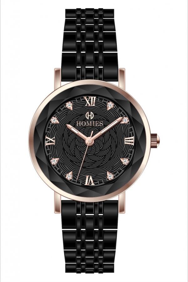 HM25527S01 Çelik Kordonlu Kadın Kol Saati SİYAH - ROSE