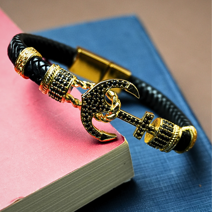 Çapa Figürlü Zirkon Taşlı Erkek Bileklik