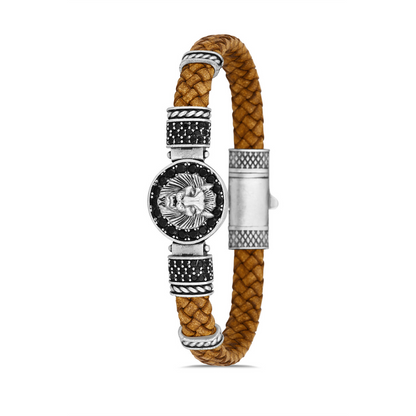 Aslan Figürlü Zirkon Taşlı Bileklik - Taba | Gümüş