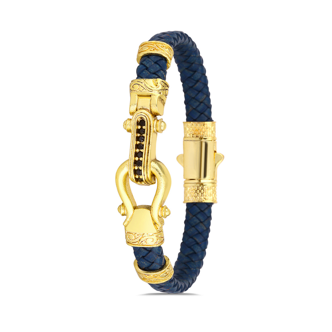 İtalyan Tasarım At Nalı Şans Zirkon Taşlı Bileklik - Mavi | Altın