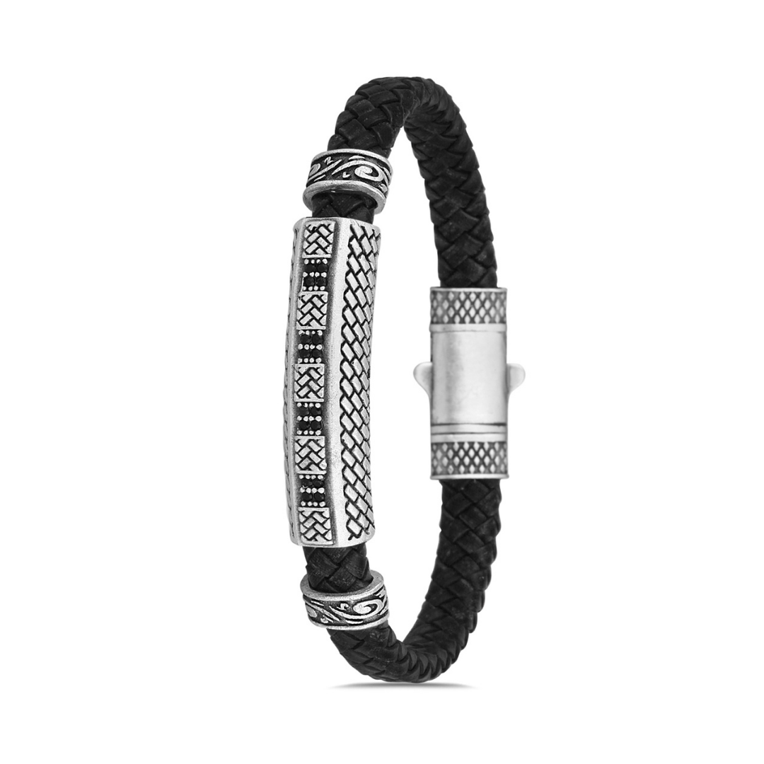 Dörtlü Zirkon Taşlı Bileklik - Siyah | Gümüş