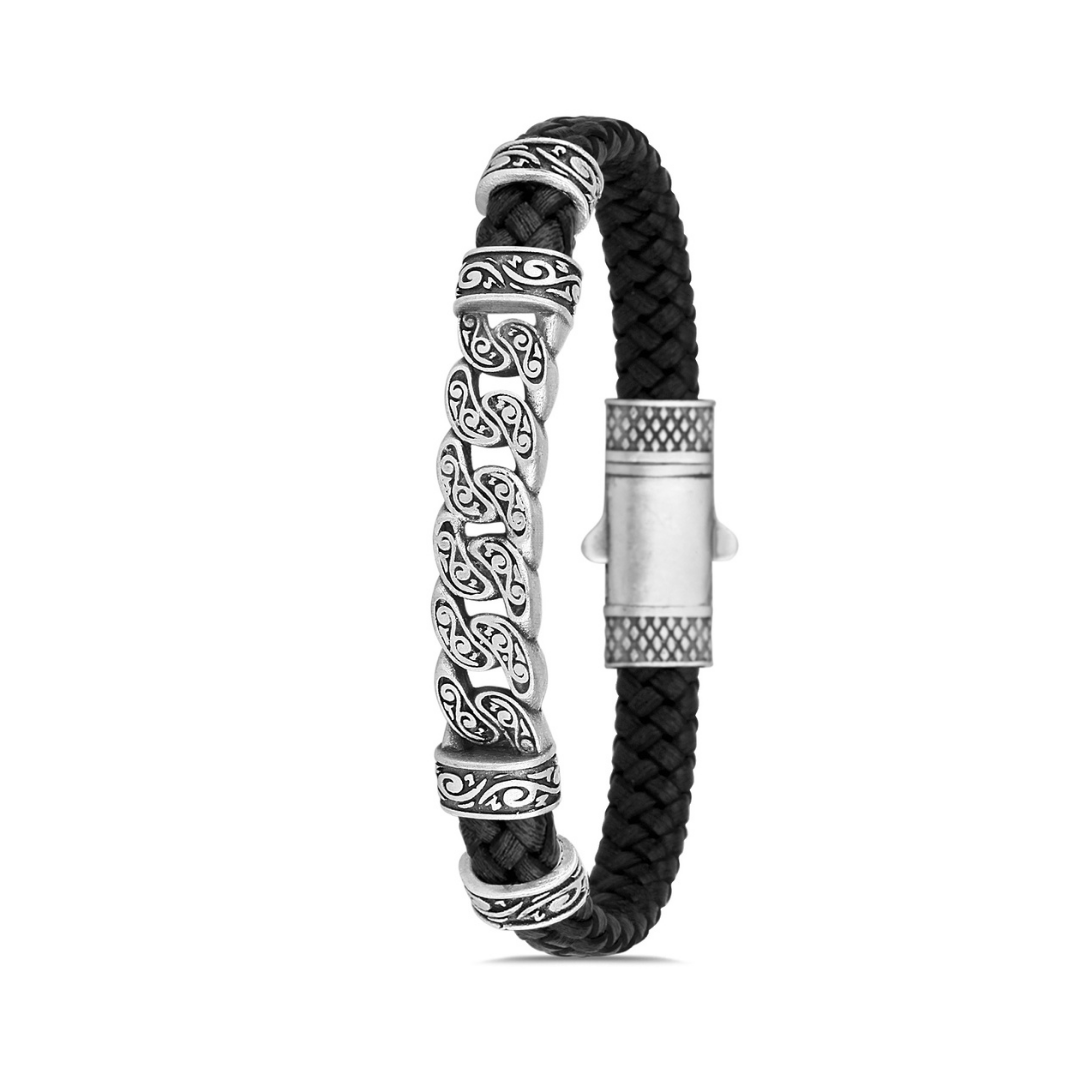 Sarmal Hakiki Deri Bileklik - Siyah | Kare