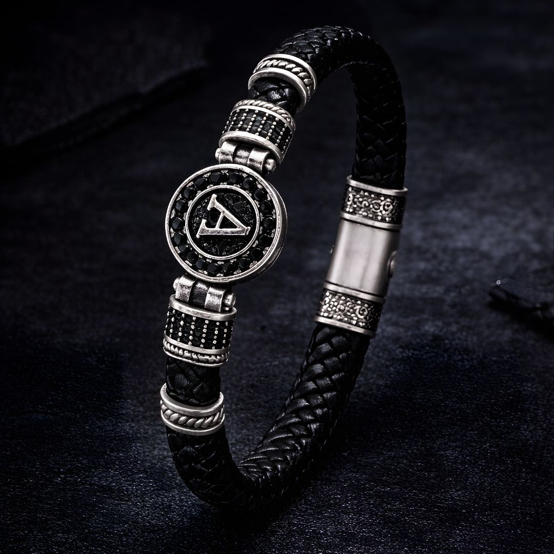 Kişiselleştirilebilir Hakiki Deri Erkek Bileklik - Siyah | Daire