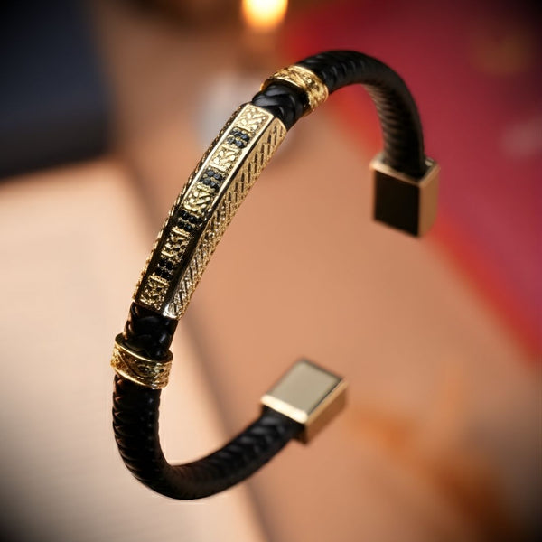 Dörtlü Zirkon Taşlı Bileklik - Siyah | Altın