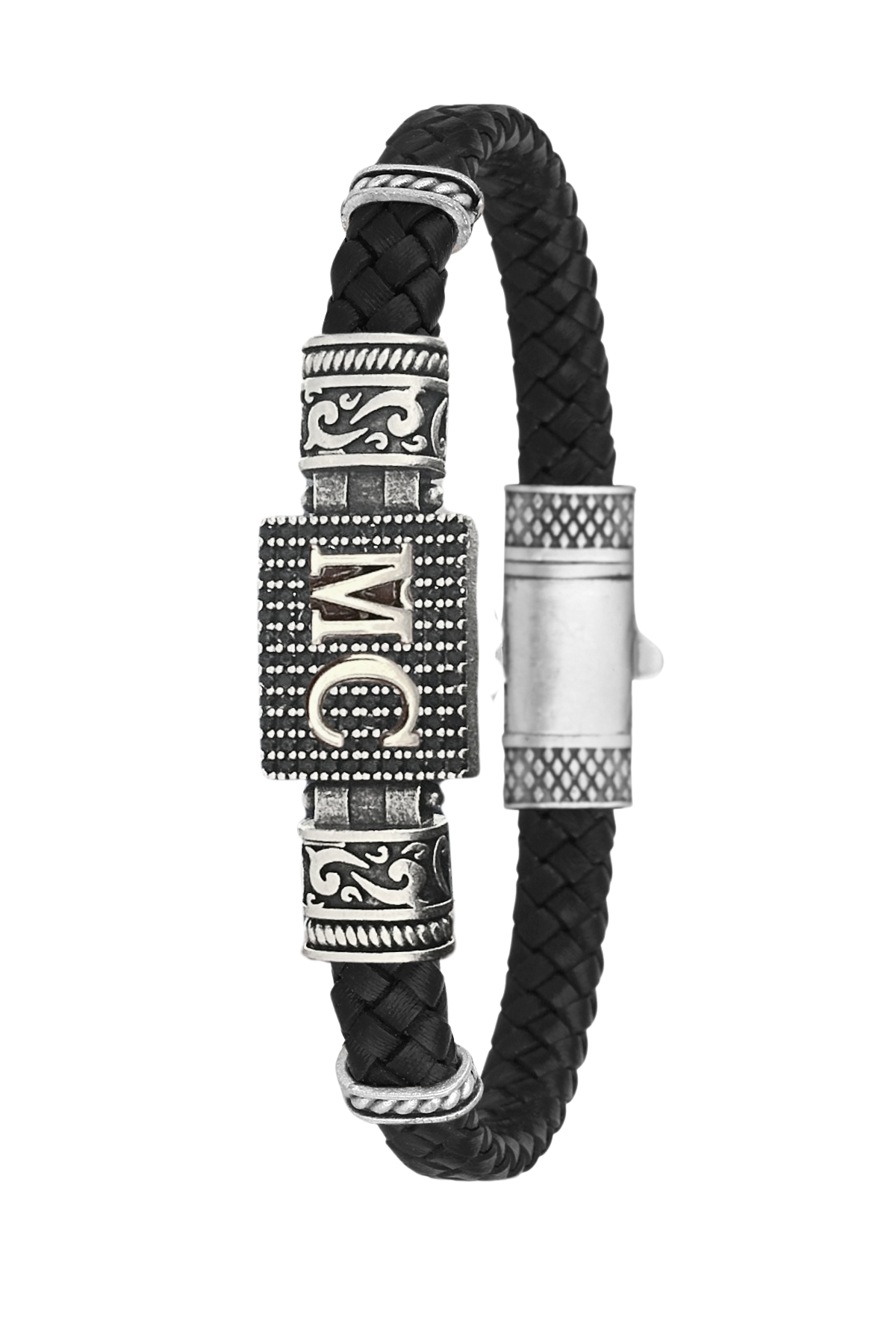 Kişiselleştirilebilir Kare Hakiki Deri Erkek Bileklik - Siyah | Kare