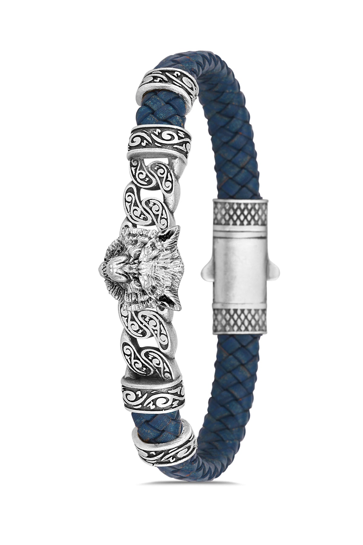 Angry Wolf Model Zirkon Taşlı Bileklik - Mavi | Gümüş