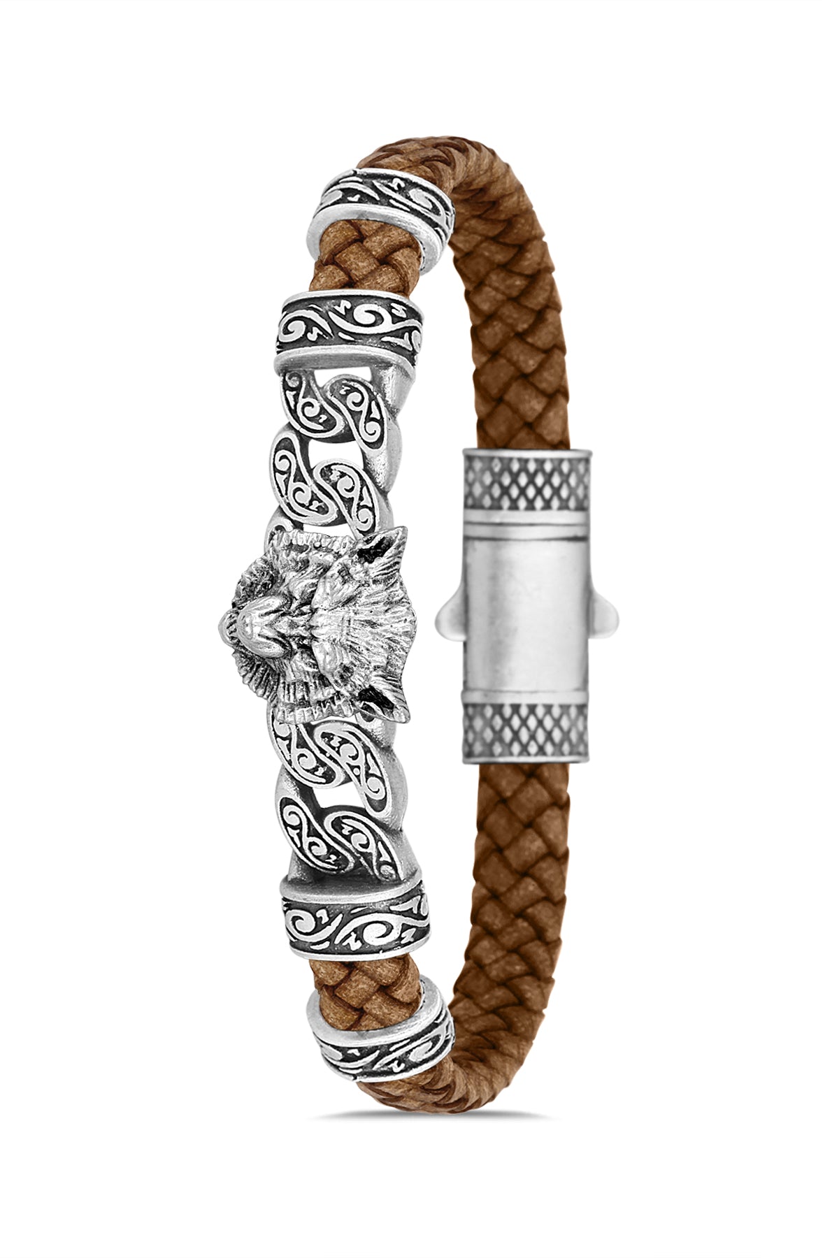 Angry Wolf Model Zirkon Taşlı Bileklik - Taba | Gümüş