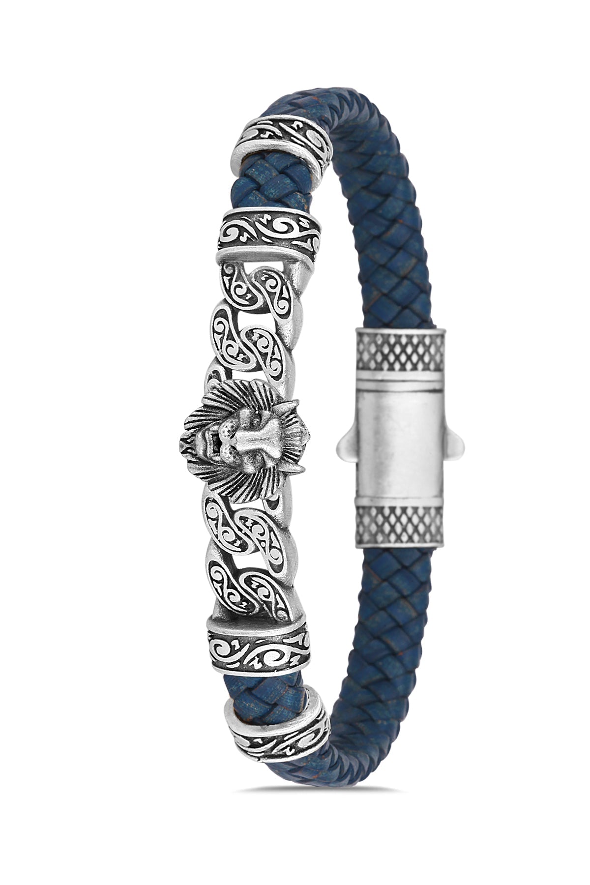 Lion Model Zirkon Taşlı Bileklik - Mavi | Gümüş