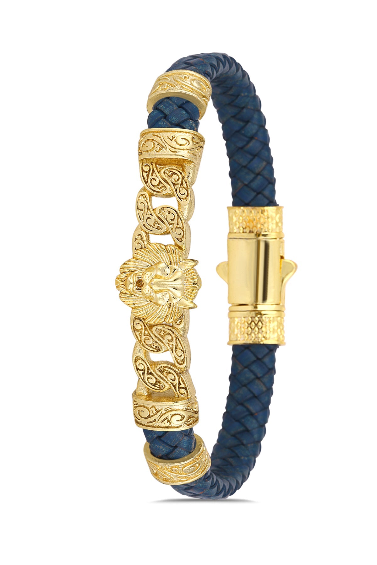 Lion Model Zirkon Taşlı Bileklik - Mavi | Altın