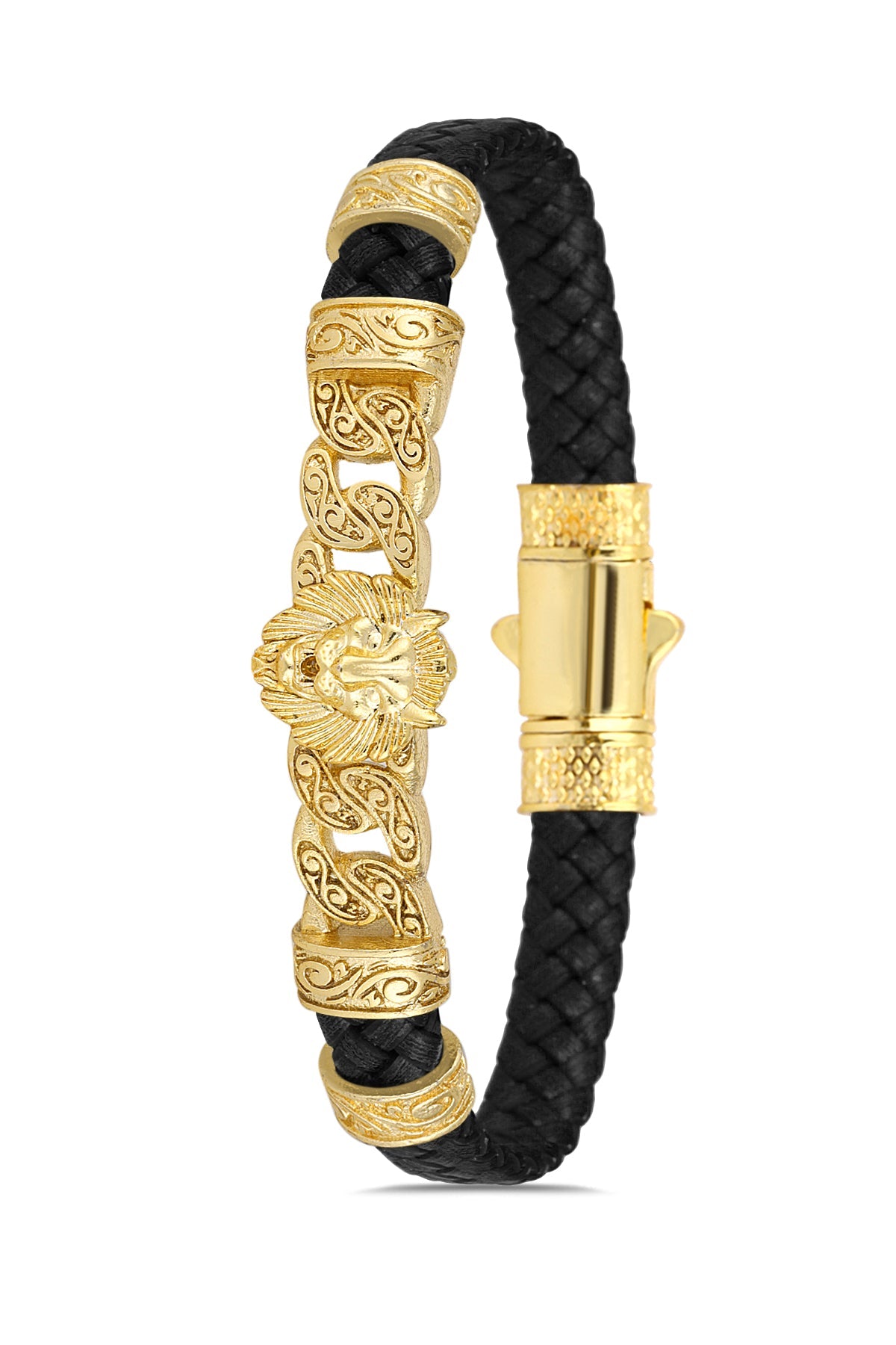 Lion Model Zirkon Taşlı Bileklik - Siyah | Altın