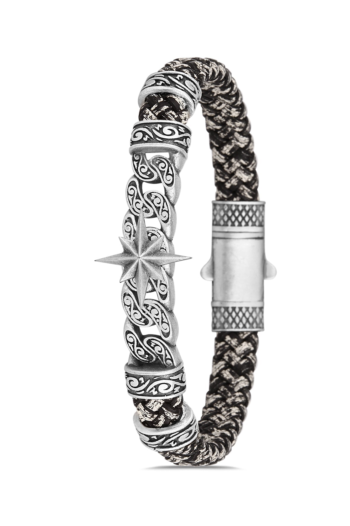 Compass Model Zirkon Taşlı Bileklik - Siyah - Beyaz | Gümüş