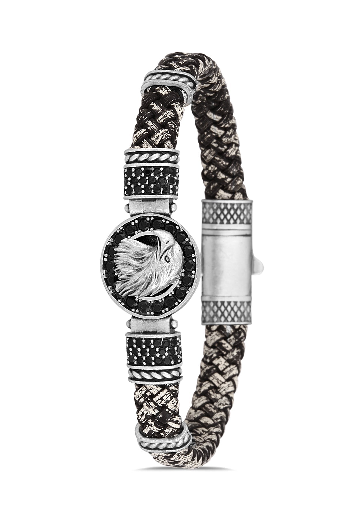 Kartal Model Zirkon Taşlı Bileklik - Siyah - Beyaz | Gümüş