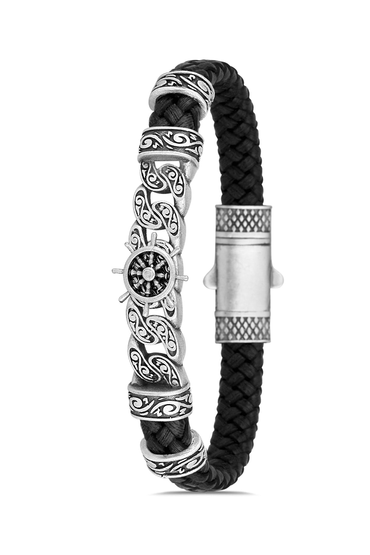 Gemi Dümeni Model Renk Zirkon Taşlı Bileklik - Siyah | Gümüş