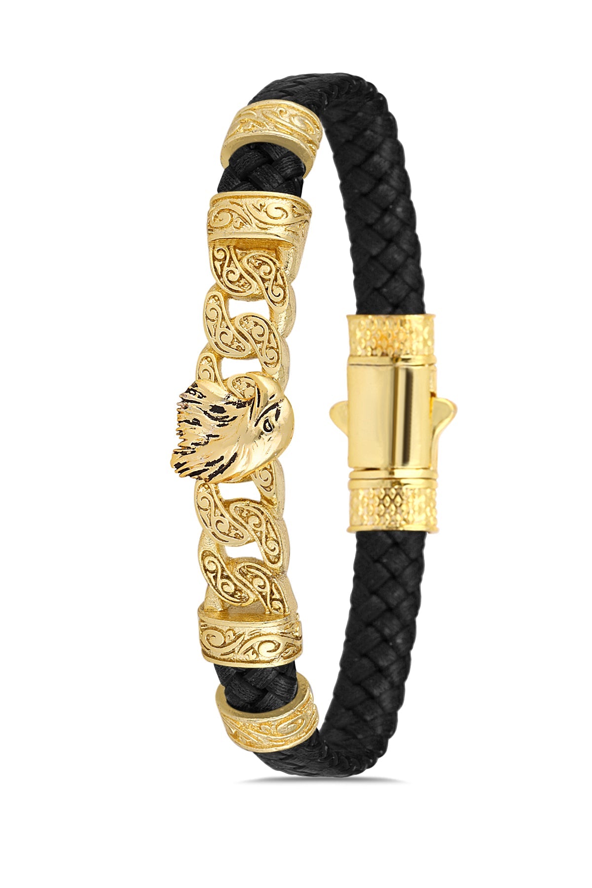 Kartal Figürlü Model Zirkon Taşlı Bileklik - Siyah | Altın