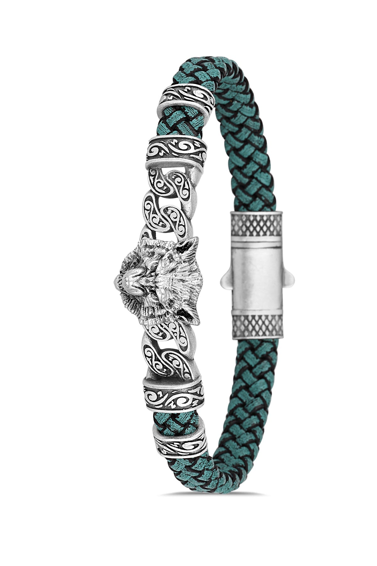 Angry Wolf Model Zirkon Taşlı Bileklik - Su Yeşili | Gümüş