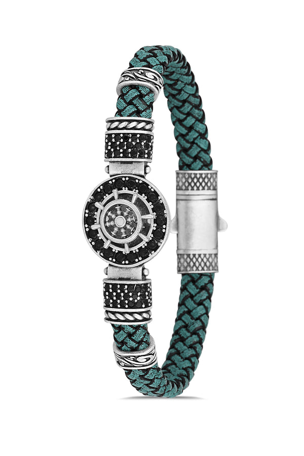 Dümen Rota Model Zirkon Taşlı Bileklik - Su Yeşili | Gümüş