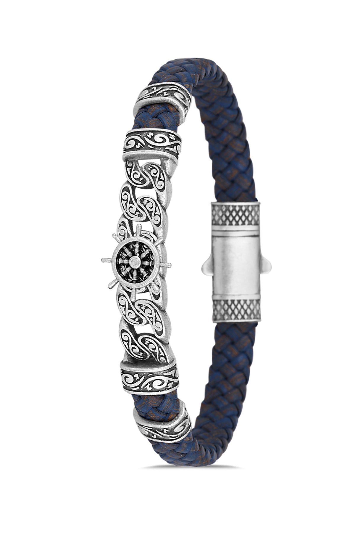 Gemi Dümeni Model Renk Zirkon Taşlı Bileklik - Mavi | Gümüş