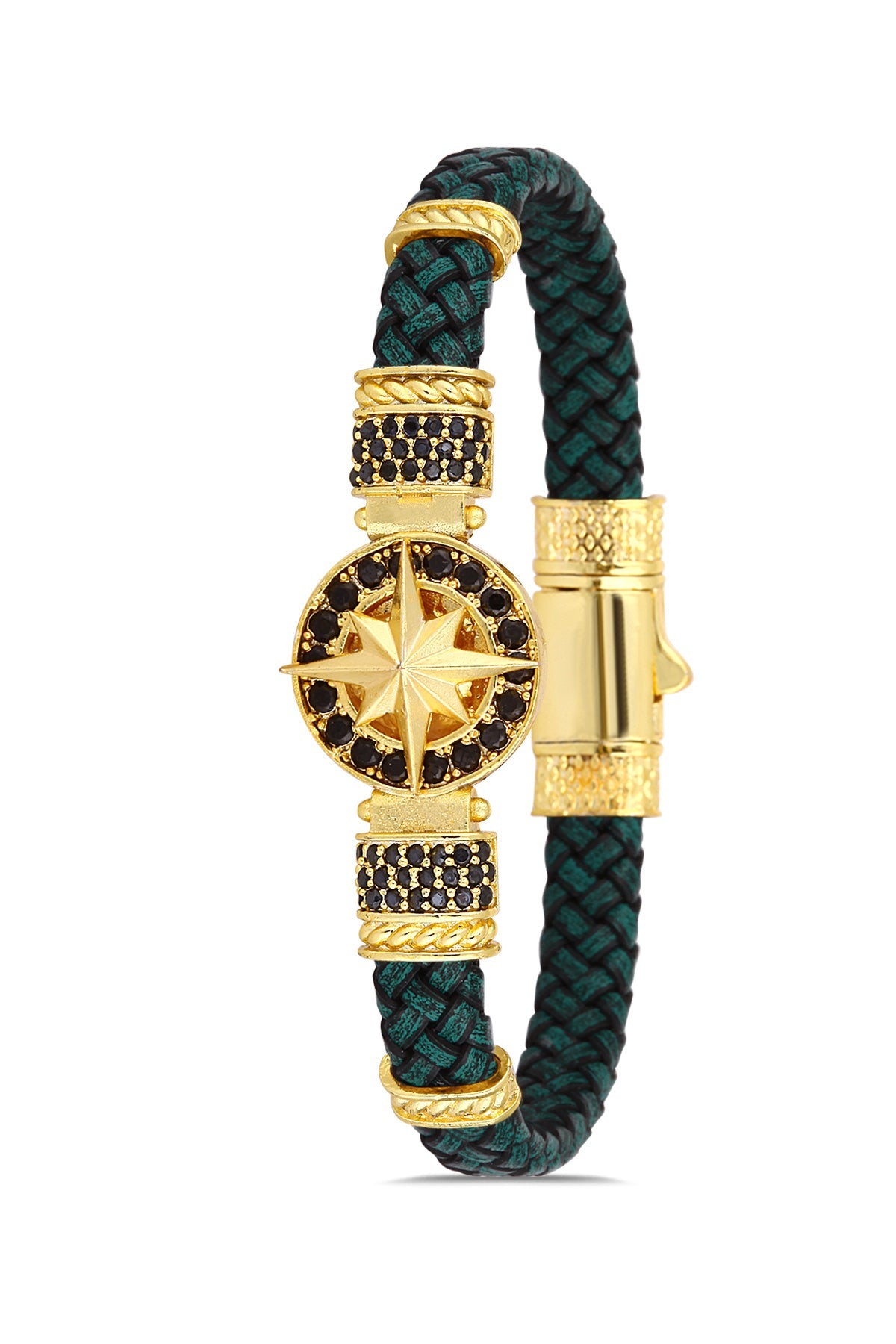 Pusula Zirkon Taşlı Bileklik - Su Yeşili | Altın
