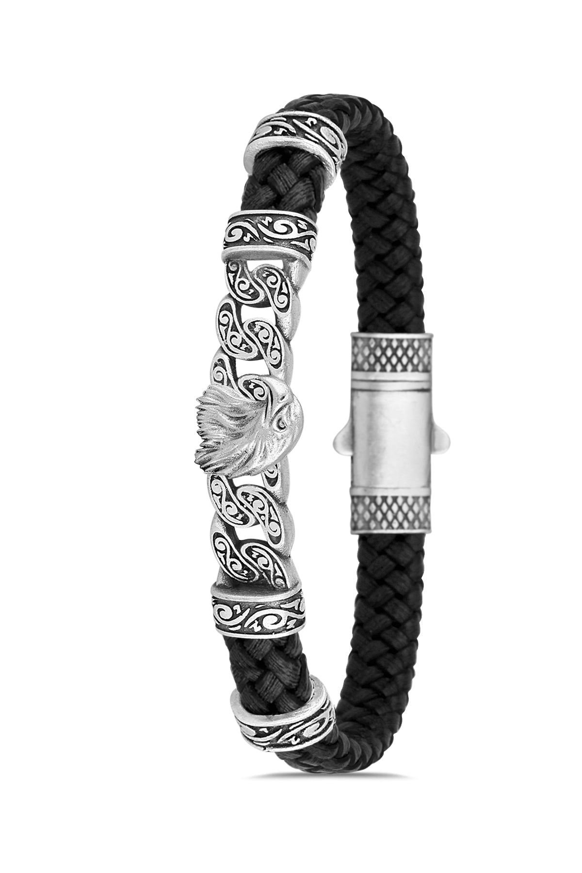 Kartal Figürlü Model Zirkon Taşlı Bileklik - Siyah | Gümüş