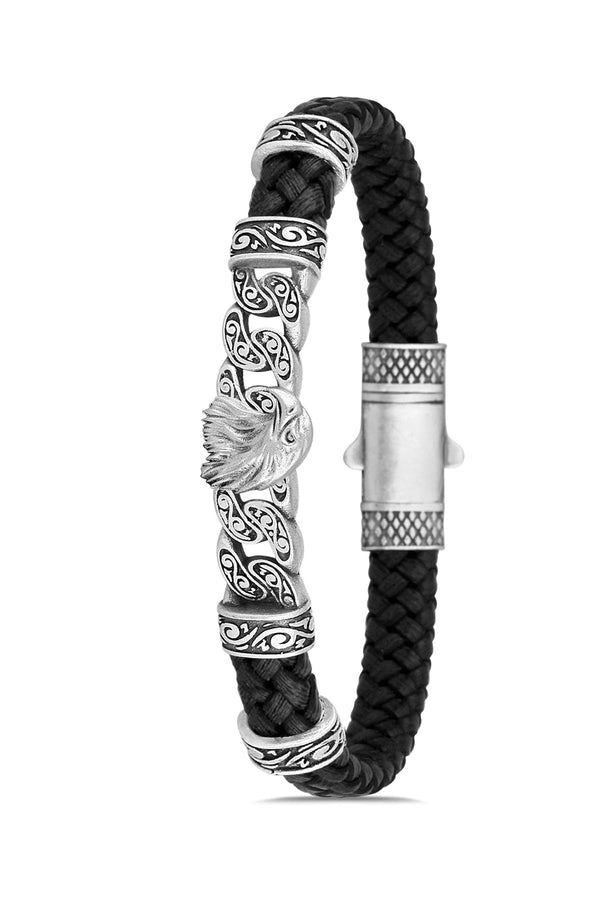 Kartal Figürlü Model Zirkon Taşlı Bileklik - Siyah | Gümüş