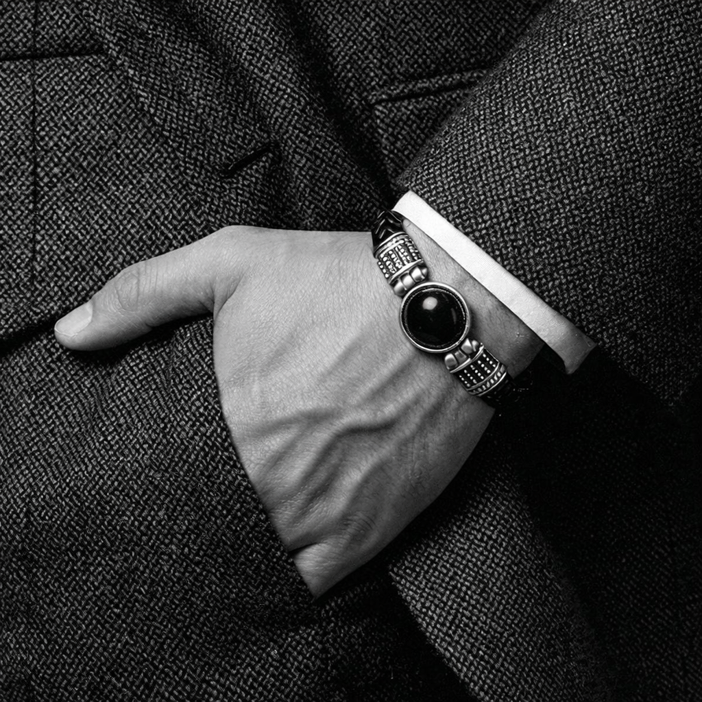 Oniks Doğal Taşlı & Hakiki Deri Erkek Bileklik