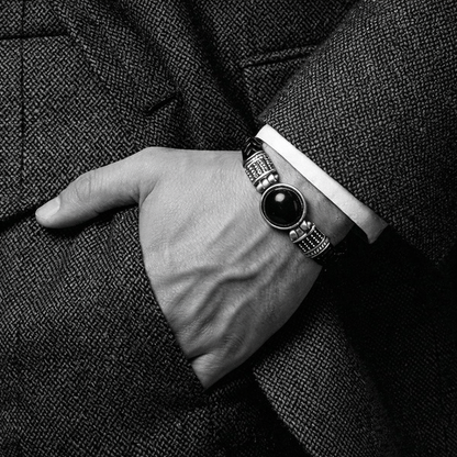 Oniks Doğal Taşlı & Hakiki Deri Erkek Bileklik