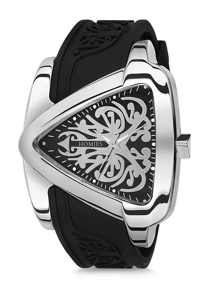 HM15430S01 Silikon Kordonlu Erkek Kol Saati SİYAH - GÜMÜŞ