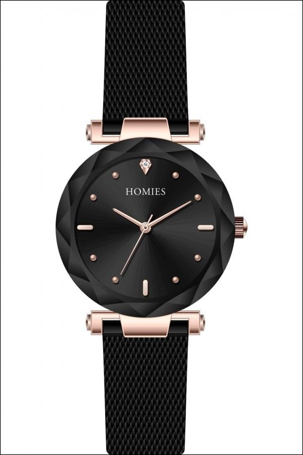 HM17404S01 Çelik Kordonlu Kadın Kol Saati SİYAH - ROSE