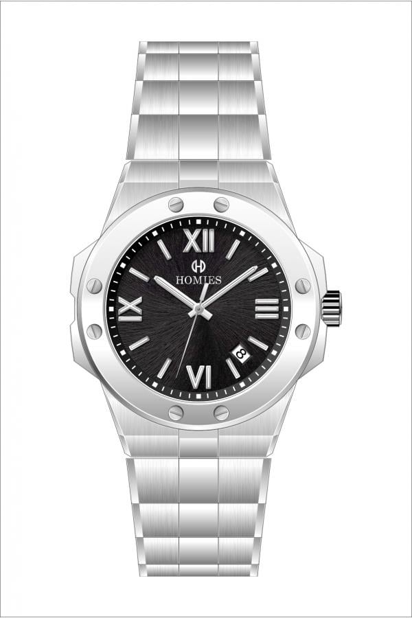 HM17864S02 Çelik Kordonlu Erkek Kol Saati GÜMÜŞ - SİYAH