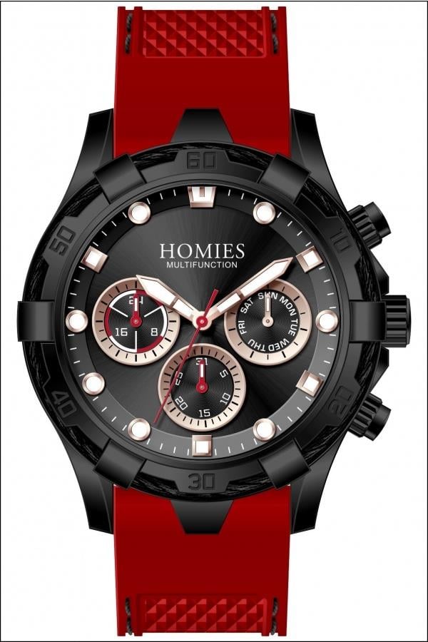 HM23127S01 Silikon Kordonlu Erkek Kol Saati SİYAH-KIRMIZI
