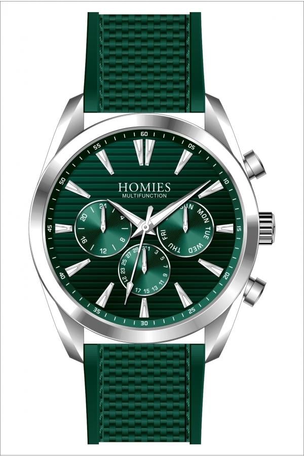 HM24052S01 Silikon Kordonlu Erkek Kol Saati GÜMÜŞ - YEŞİL
