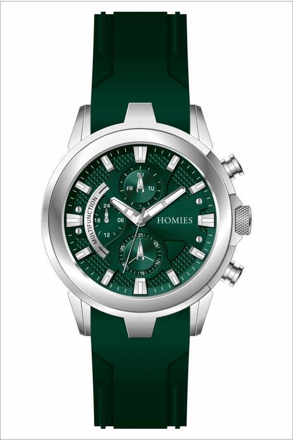 HM24063S01 Silikon Kordonlu Erkek Kol Saati GÜMÜŞ - YEŞİL