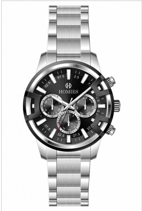 HM24065S01 Çelik Kordonlu Erkek Kol Saati GÜMÜŞ - SİYAH