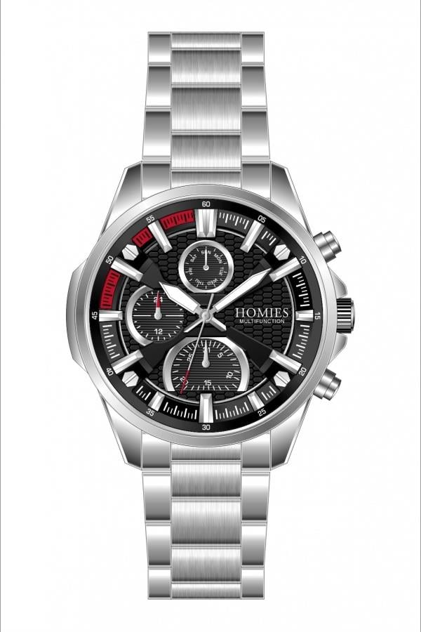 HM25124S01 Çelik Kordonlu Erkek Kol Saati GÜMÜŞ - SİYAH