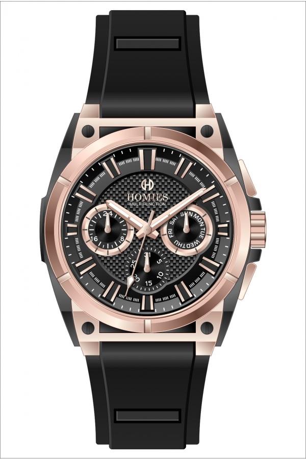 HM25151S01 Silikon Kordonlu Erkek Kol Saati SİYAH - ROSE GOLD