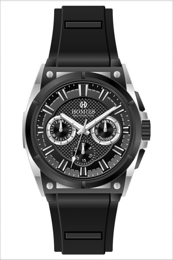 HM25151S01 Silikon Kordonlu Erkek Kol Saati SİYAH - GÜMÜŞ