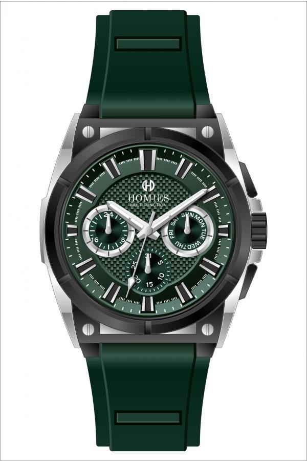 HM25151S01 Silikon Kordonlu Erkek Kol Saati YEŞİL-SİYAH-GÜMÜŞ