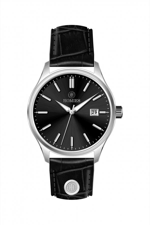 HM25238S01 Deri Kordonlu Erkek Kol Saati GÜMÜŞ - SİYAH