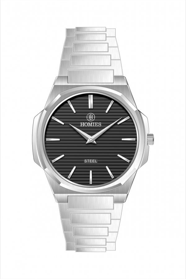 HM25359A08 Çelik Kordonlu Erkek Kol Saati GÜMÜŞ - SİYAH