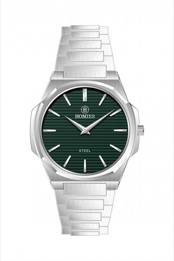 HM25359A08 Çelik Kordonlu Erkek Kol Saati GÜMÜŞ - YEŞİL