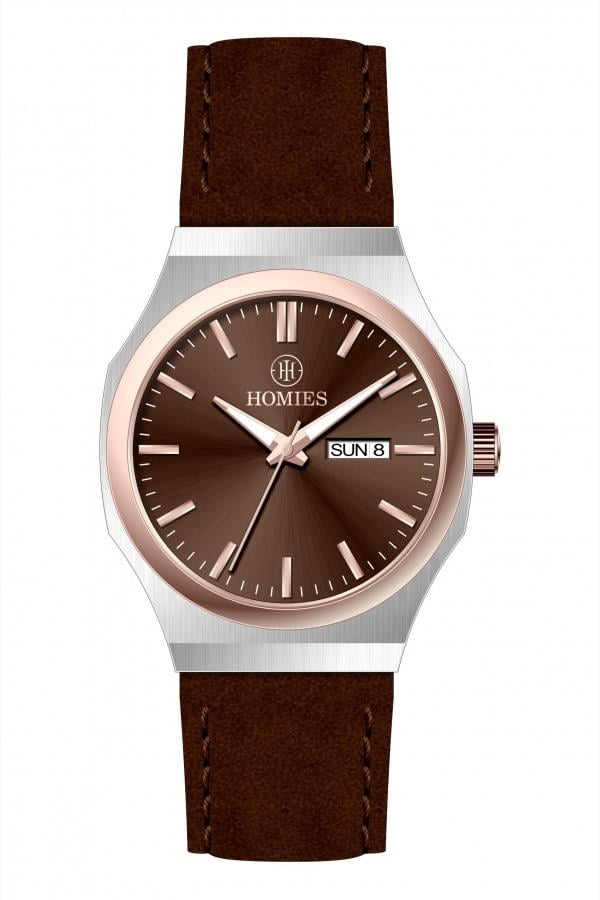 HM27780D01 Deri Kordonlu Erkek Kol Saati GÜMÜŞ - ROSE