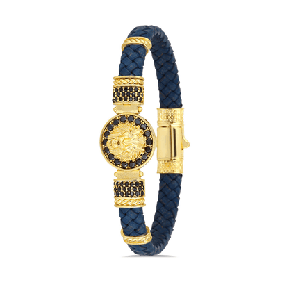 Aslan Figürlü Zirkon Taşlı Bileklik - Mavi | Altın