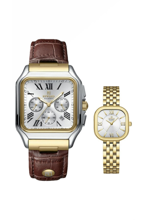 Deri ve Metal Kordonlu Çift Saati